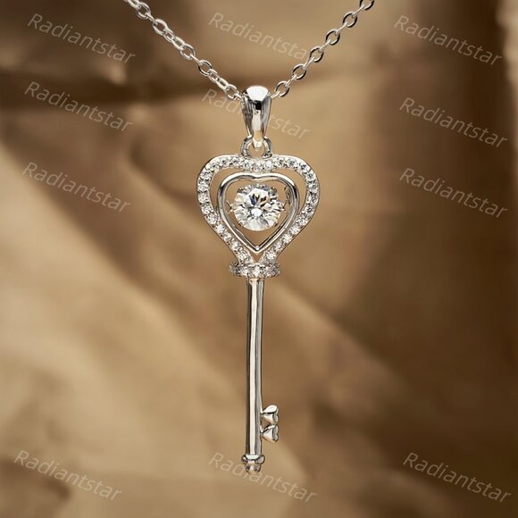NEW Certified 1/2 ct. t.w. Moissanite Heart Key Necklace - Picture 1 of 7